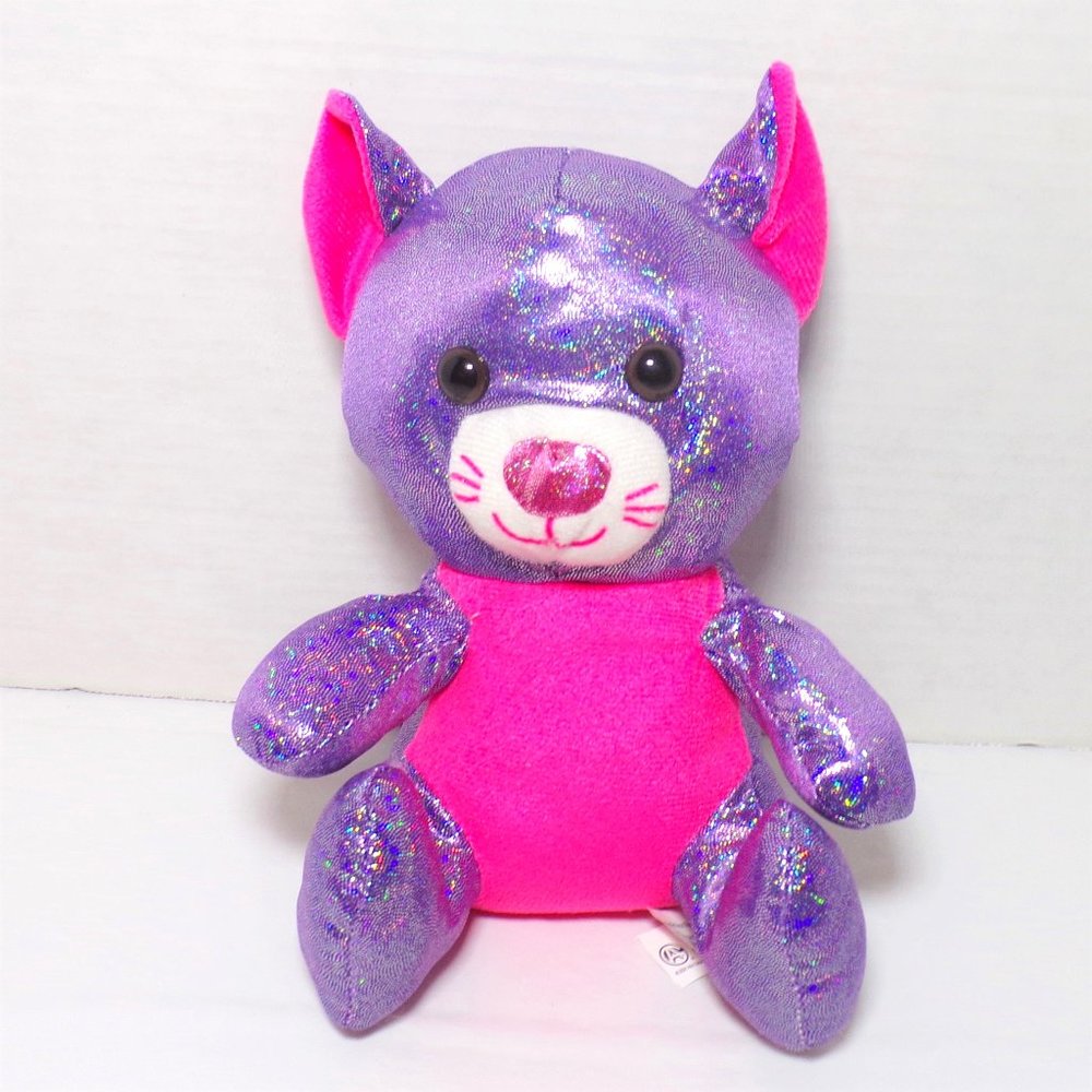 A&A Global Industries Cat Plush Sparkly Purple Pink Stuffed Animal Toy 8 Inches